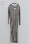 SWAYING 24 Autumn and Winter Vertical Striped V-Neck Structure Dress SW-SW24AW2L14-HUILV Gray Green